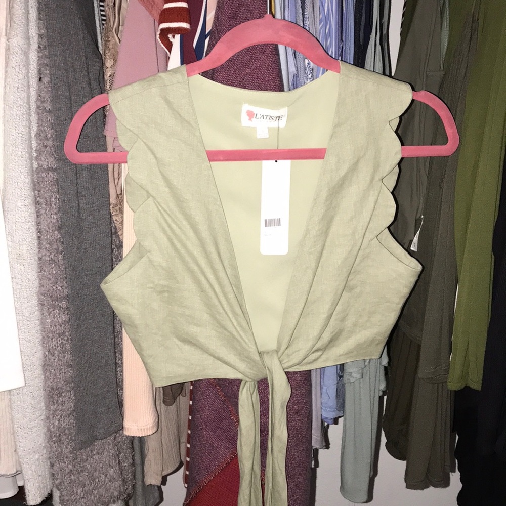 Green front tie crop top - Picture 2 of 5